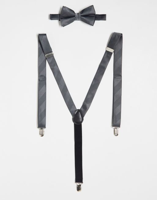 ASOS DESIGN - Set van vlinderdas en bretels in antraciet