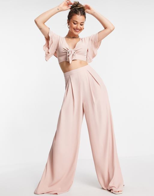 ASOS DESIGN wide leg satin pants in blush pink