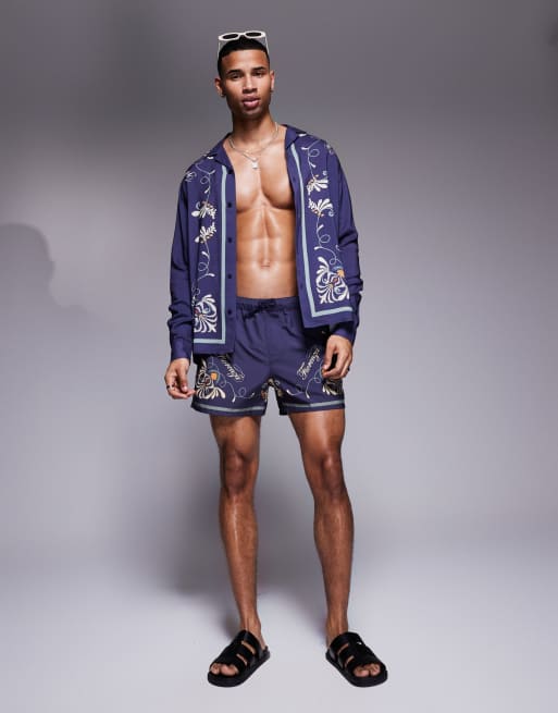 ASOS DESIGN set with pattern border in navy