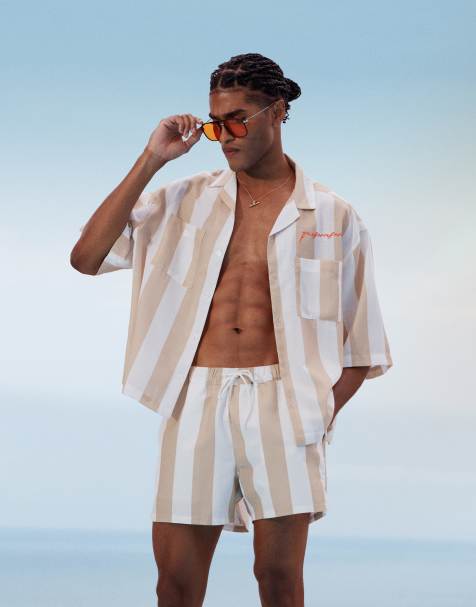 ASOS DESIGN set with white and stone stripe - view 1