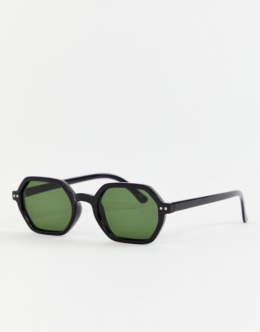 ASOS DESIGN – Sexkantiga solglasögon i plast-Svart