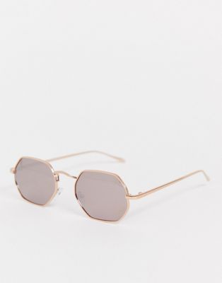 ASOS DESIGN – sexkantiga solglasögon med metallbågar och polariserande glas-Guld