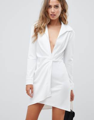 white draped shirt dress