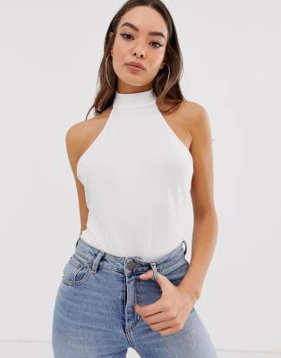 ASOS DESIGN sexy halter neck body with ultra low back in white