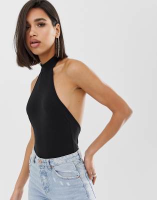 ASOS DESIGN sexy halter neck bodysuit with ultra low back in black | ASOS