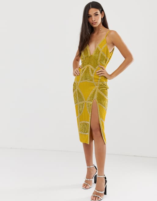 Asos yellow hot sale embellished dress