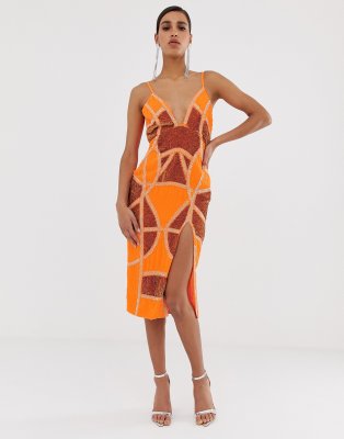 asos orange midi dress