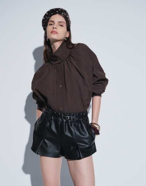 ASOS DESIGN shacket con dettaglio volume e collo a imbuto a quadri, 1 di 4