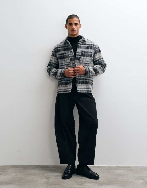 ASOS DESIGN shacket effetto lana con doppia tasca a quadri grigi, 3 di 5