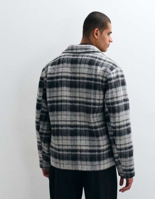 ASOS DESIGN shacket effetto lana con doppia tasca a quadri grigi, 4 di 5