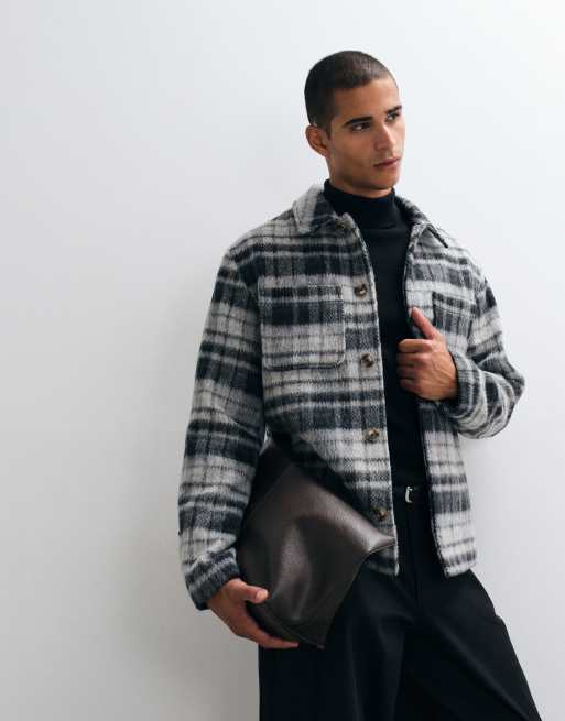 ASOS DESIGN shacket effetto lana con doppia tasca a quadri grigi, 5 di 5