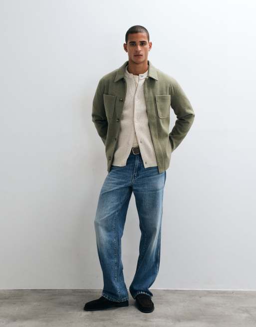 ASOS DESIGN shacket effetto lana con doppia tasca color kaki, 2 di 5