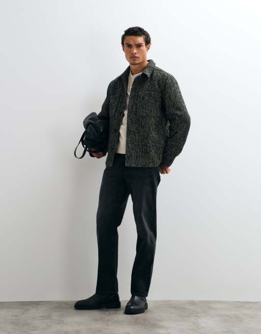 ASOS DESIGN shacket i grönt twill med ulliknande look och dubbla fickor, 2 av 5