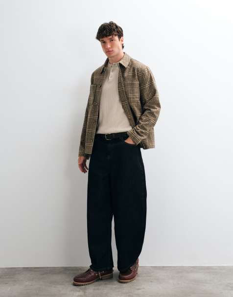ASOS DESIGN shacket med uldlook og dobbelte lommer i beige tern - view 1