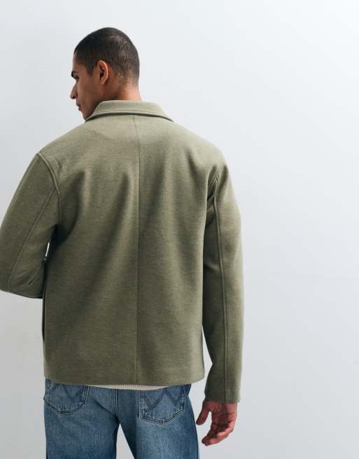 ASOS DESIGN shacket med uldlook og dobbeltlomme i khaki, 3 af 5