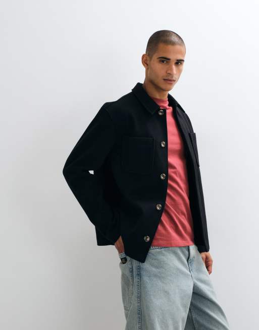 ASOS DESIGN shacket med ulliknande look och dubbla fickor i svart, 2 av 5