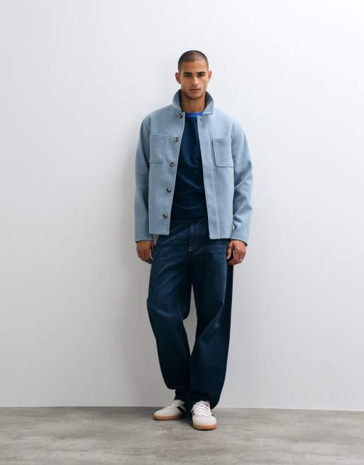 ASOS DESIGN shacket med ulllook och dubbla fickor i blått, 2 av 5