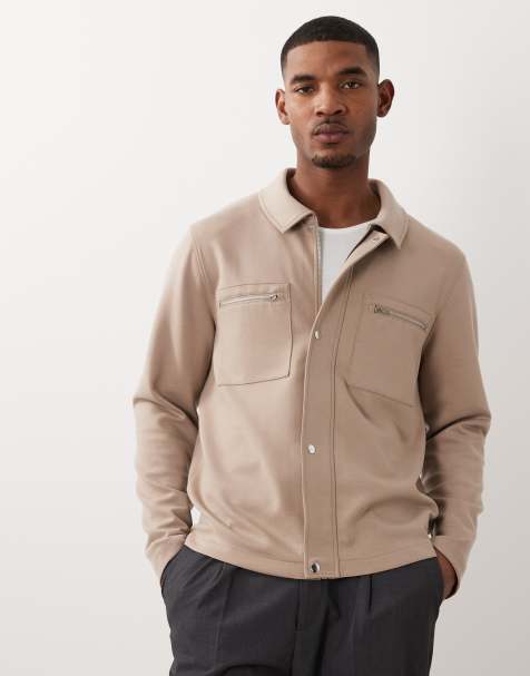 ASOS DESIGN shacket with chest pockets in beige - view 1