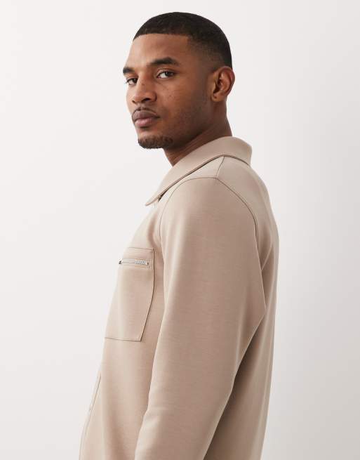 ASOS DESIGN shacket with chest pockets in beige, 4 of 5