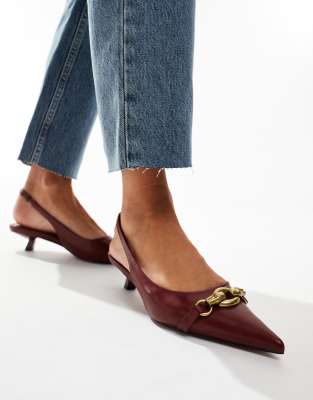 ASOS DESIGN ASOS DESIGN Shade chain detail slingback kitten heeled shoes in burgundy-Red