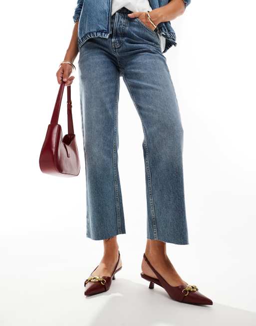 ASOS DESIGN Shade chain detail slingback kitten heeled shoes in burgundy, 4 of 4