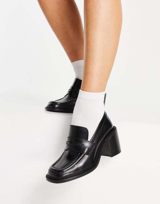 ASOS DESIGN - Shade - Loafers van premium leer met halfhoge hak in zwart