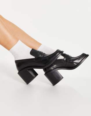 leather block heel loafers