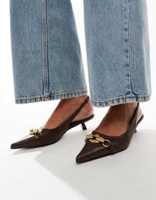 ASOS DESIGN - Shade - Scarpe con tacchetto a spillo, cinturino posteriore e dettaglio a catena marroni 