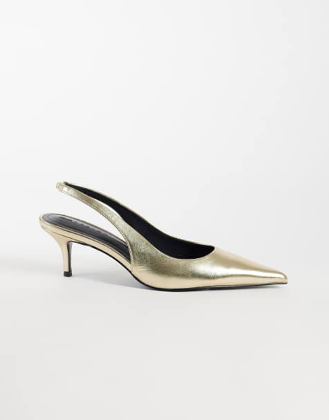 ASOS DESIGN Shade slingback kitten heels in gold - view 1