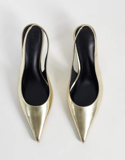 ASOS DESIGN Shade slingback kitten heels in gold, 2 of 4