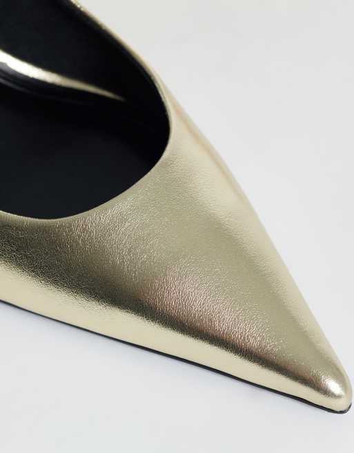 ASOS DESIGN Shade slingback kitten heels in gold, 3 of 4