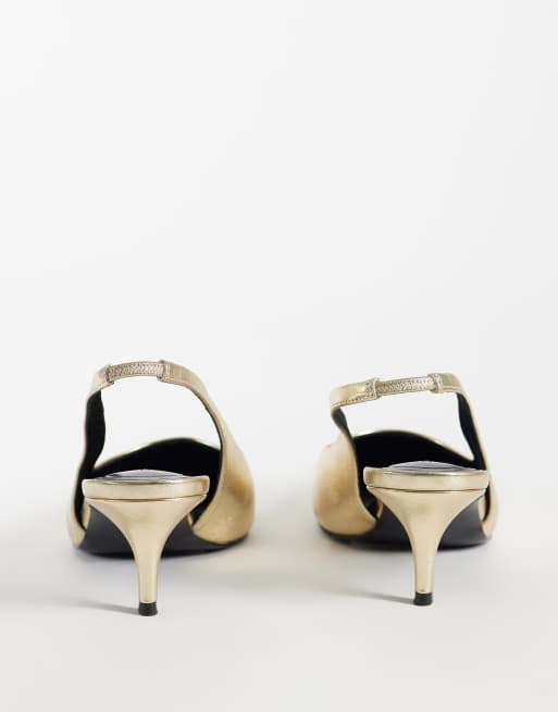 ASOS DESIGN Shade slingback kitten heels in gold, 4 of 4