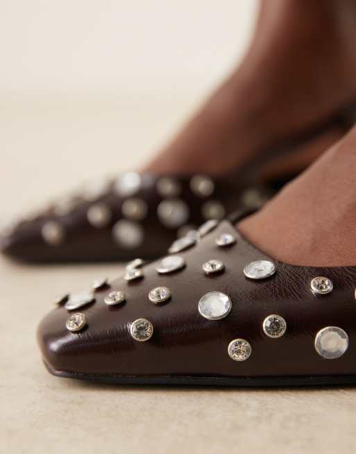 ASOS DESIGN - Shadow - Chaussures larges ornementées à talon mi-haut et bride arrière avec bout effilé - Chocolat, 4 de 4