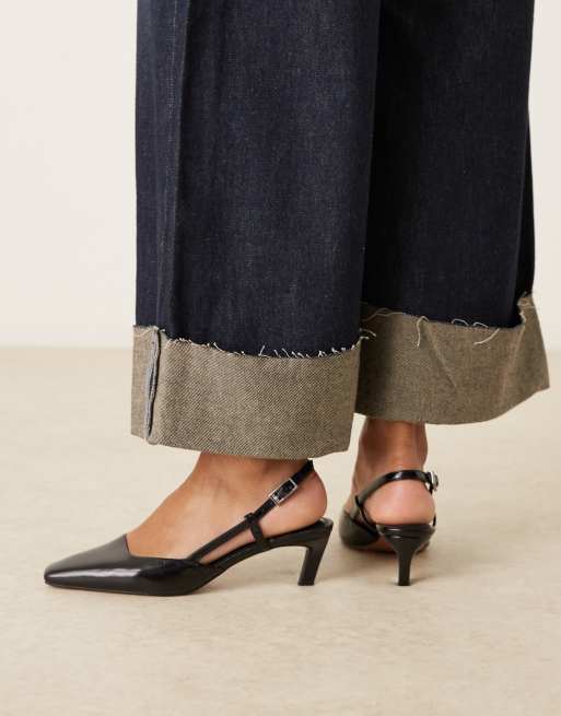 ASOS DESIGN Shadow chisel toe slingback mid heel shoes in black