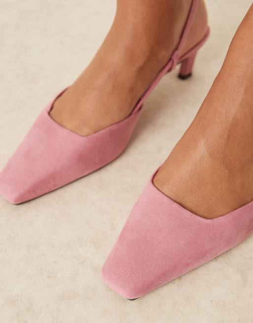 ASOS DESIGN Shadow chisel toe slingback mid heel shoes in dusty pink suedette, 3 of 4