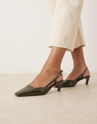  Shadow chisel toe slingback mid heel shoes  patent