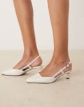 [ASOS DESIGN] ASOS DESIGN Shadow chisel toe slingback mid heel shoes in white croc 36 White croc