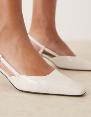 Asos Design Shadow Chisel Toe Slingback Mid Heel Shoes In White