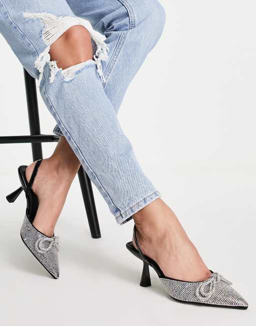 ASOS DESIGN Shadow embellished slingback mid heeled shoes in black