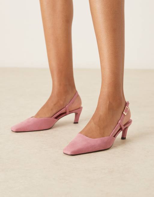 ASOS DESIGN – Shadow – Różowe buty na średnim obcasie ze skośnymi noskami i paskiem za piętą z imitacji zamszu