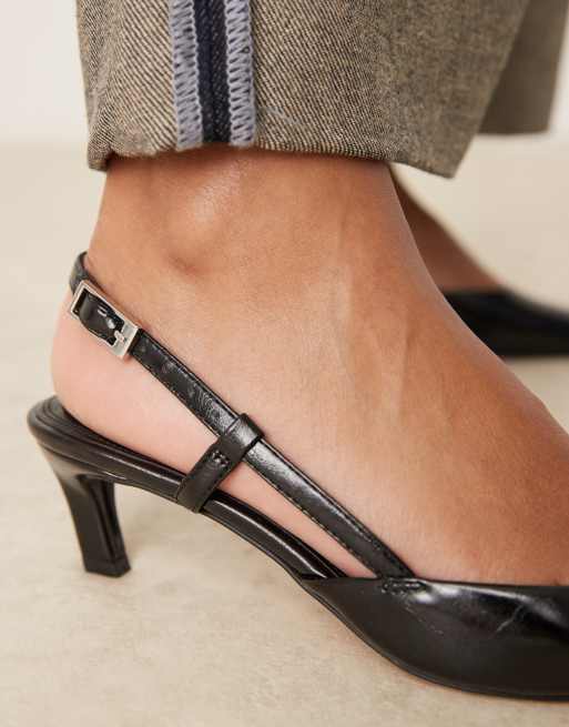 ASOS DESIGN - Shadow - Scarpe con tacco medio nere con cinturino posteriore, 3 di 4