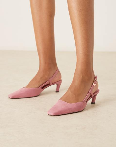 ASOS DESIGN - Shadow - Scarpe con tacco medio rosa polvere in camoscio sintetico con punta squadrata e cinturino posteriore - view 1