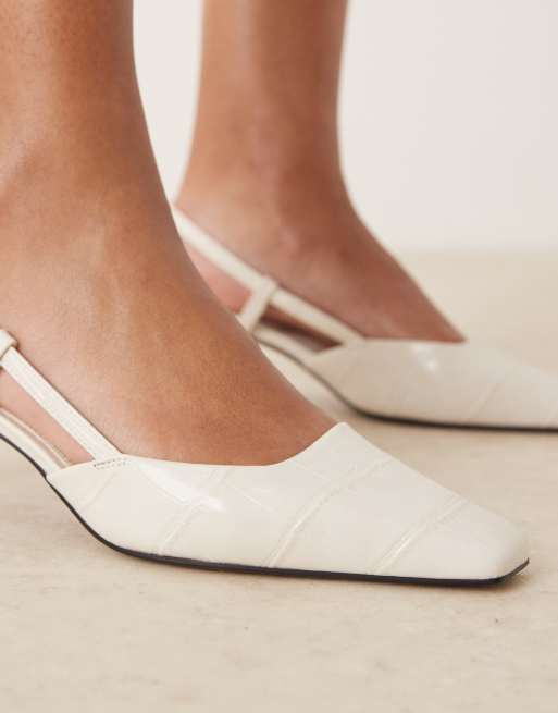 ASOS DESIGN - Shadow - Slingback schoenen met hoekige neus en halfhoge hak in wit met krok-effect, 2 van 4