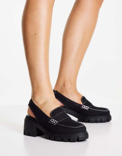 Están deprimidos Mutuo Aparte ASOS DESIGN Shae chunky slingback loafers in black | ASOS