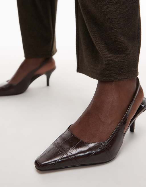 ASOS DESIGN - Shake - Chaussures à talon mi-haut effet croco à bout carré et bride arrière - Chocolat, 2 de 4