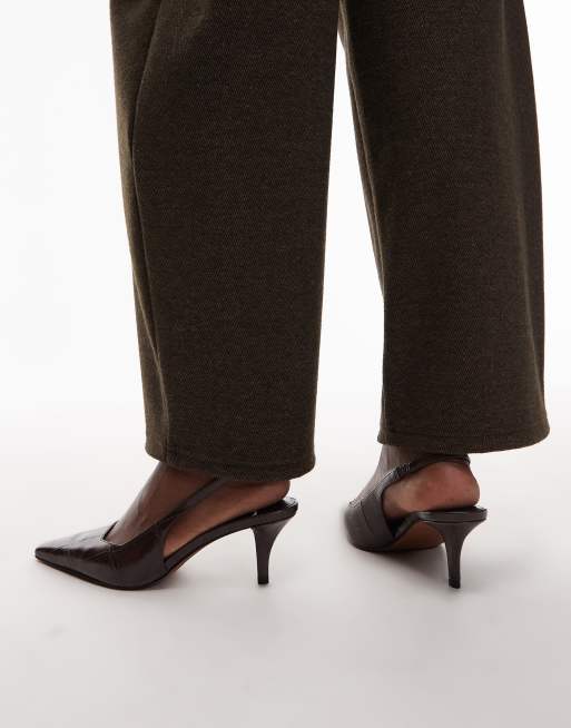 ASOS DESIGN - Shake - Chaussures à talon mi-haut effet croco à bout carré et bride arrière - Chocolat, 3 de 4