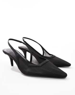 ASOS DESIGN - Shake - Pumps aus Netzstoff in Schwarz mit Kitten-Heel-Absatz