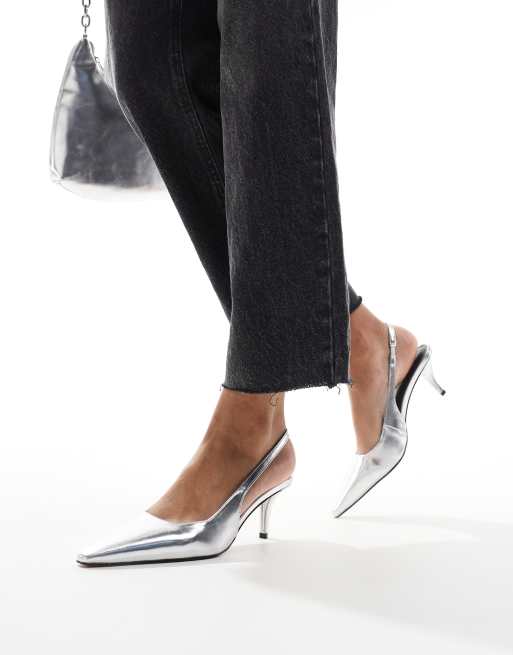 ASOS DESIGN Shake Scarpe color argento con tacchetto a spillo e cinturino posteriore ASOS