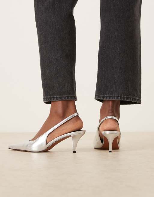 ASOS DESIGN – Shake – Silverfärgade skor med mejslad tå, halvhöga klackar och hälrem, 3 av 4