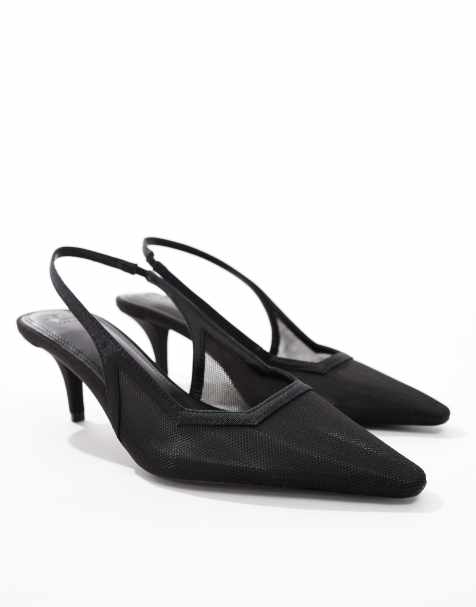 ASOS DESIGN - Shake - Sko i sort mesh med slingback-rem og kitten-hæl - view 1